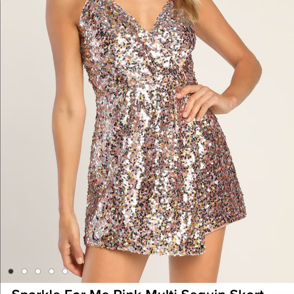 Lulus pink multicolor sequin romper
